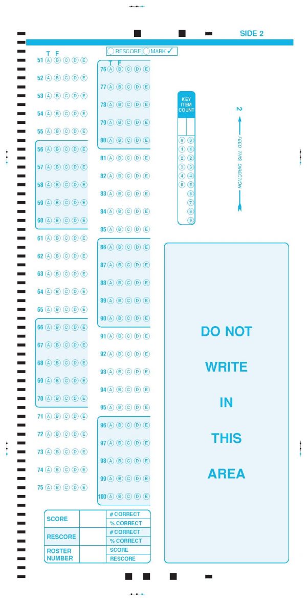 Side 2 of the PDP NT-100 test form in light blue