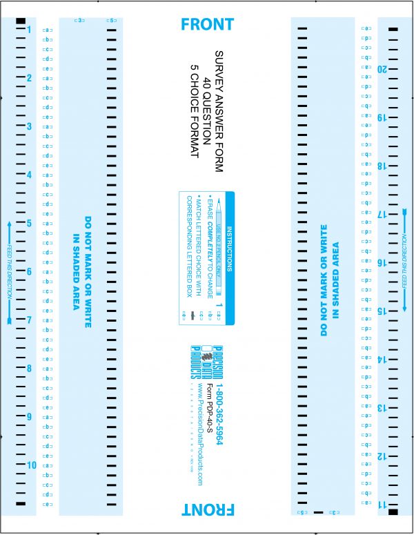 Front of the blue PDP 40-S Survey test form