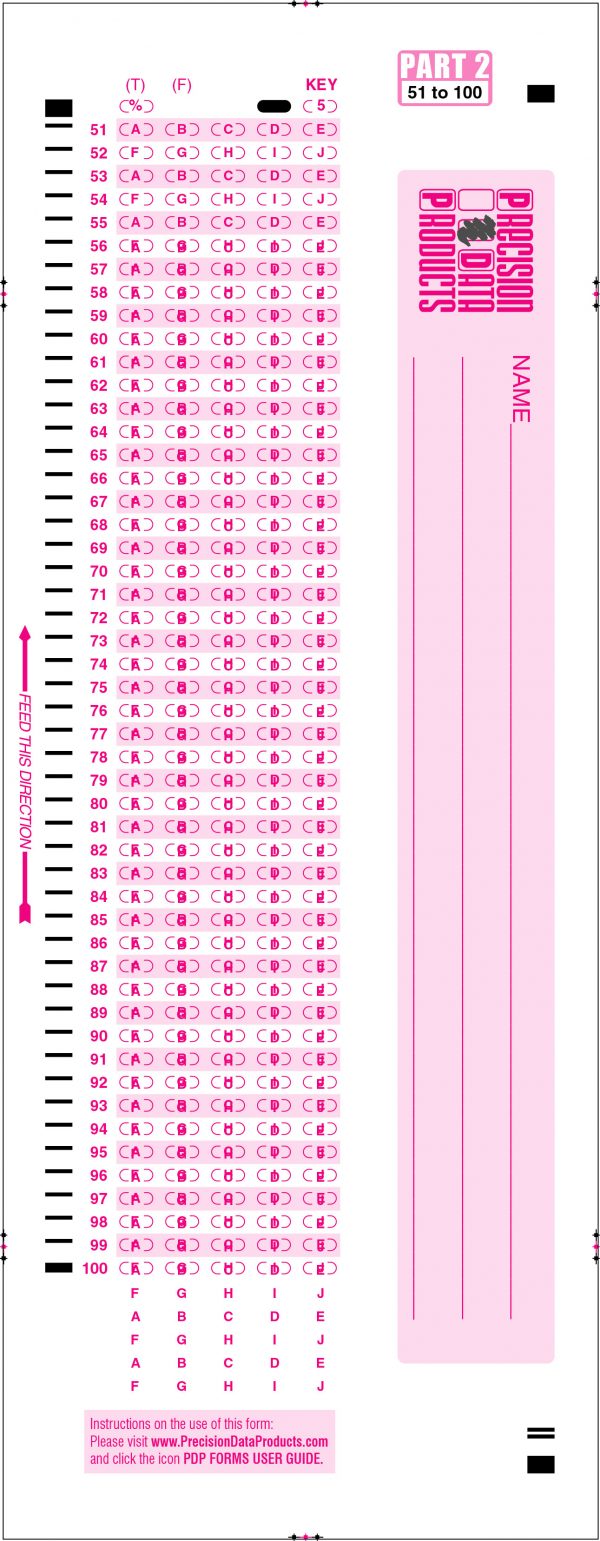 Part 2 of the bright pink PDP 100-A-J test form