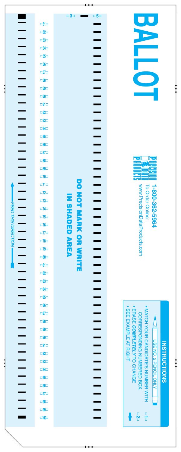 Slim PDP 100-B ballot in light blue