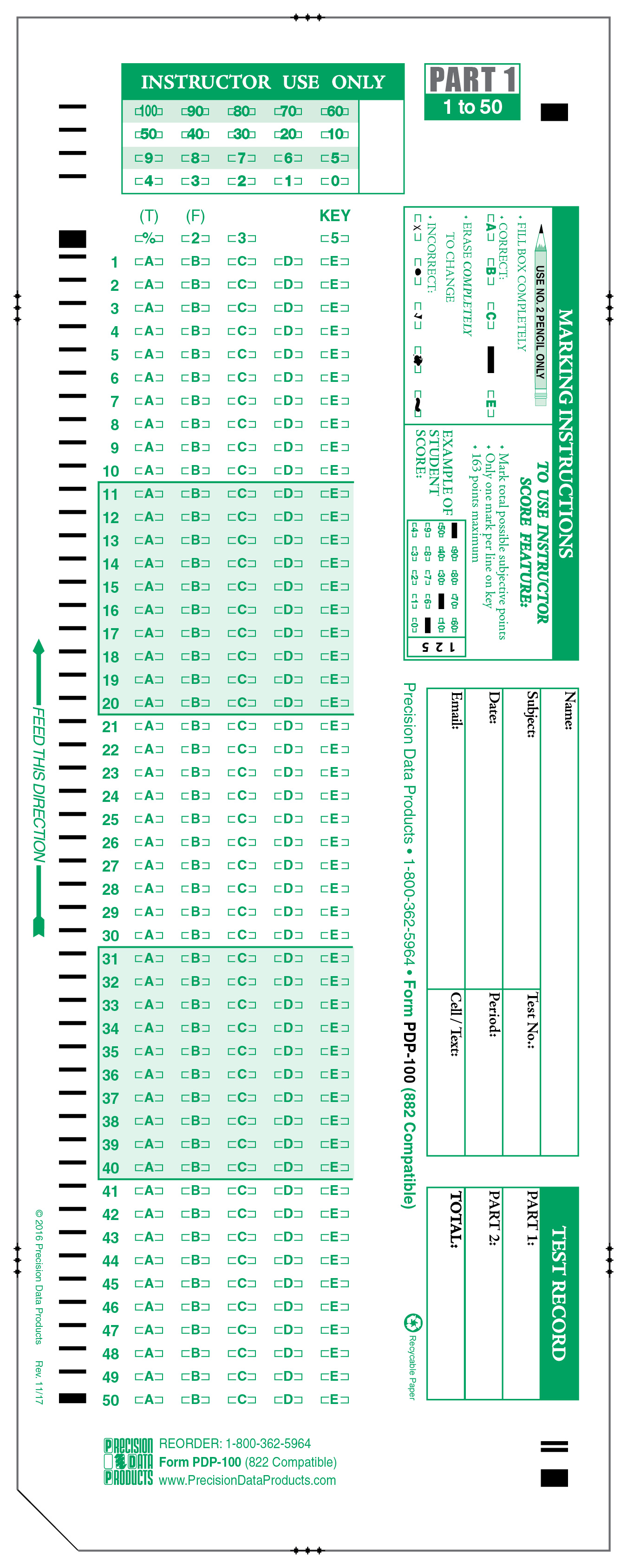 by PDP Scantron 882 Lovas COMPATIBLE Testing Forms 100 Sheet Pack 