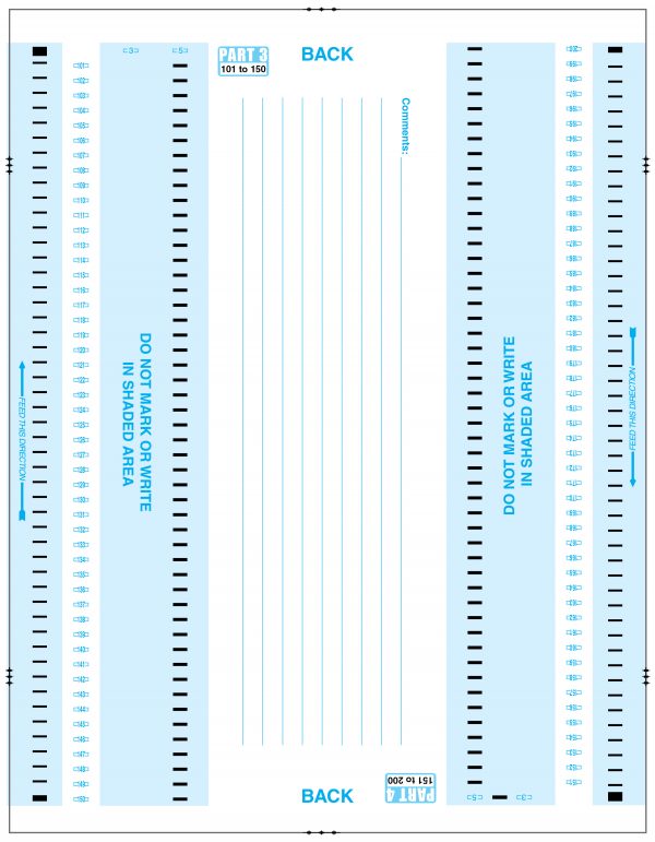 Back of the Part 3 PDP 200-S test form in light blue