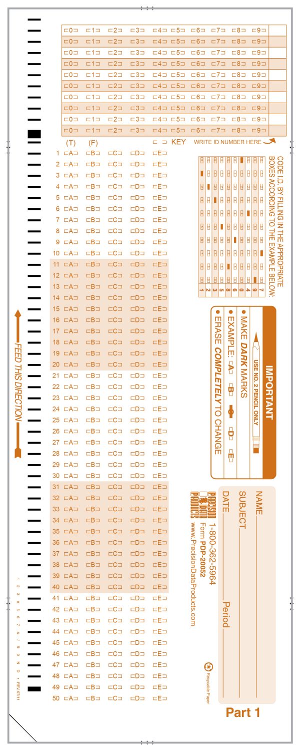 Part 1 of the PDP 20052 orange test form