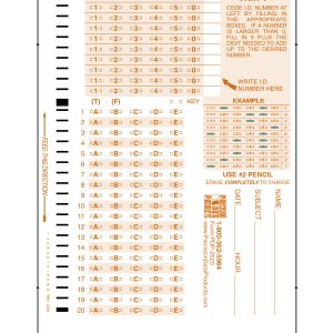 Short orange Scantron test sheet PDP 2020