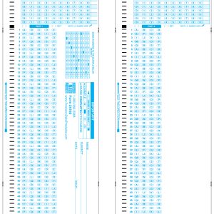 Front and back of the light blue Scantron test sheet PDP 25160