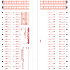 Both sides of a red orange Scantron test sheet PDP 2611