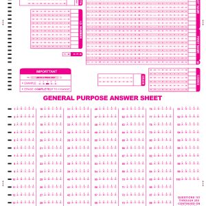 Large general purpose Scantron test form in bright pink
