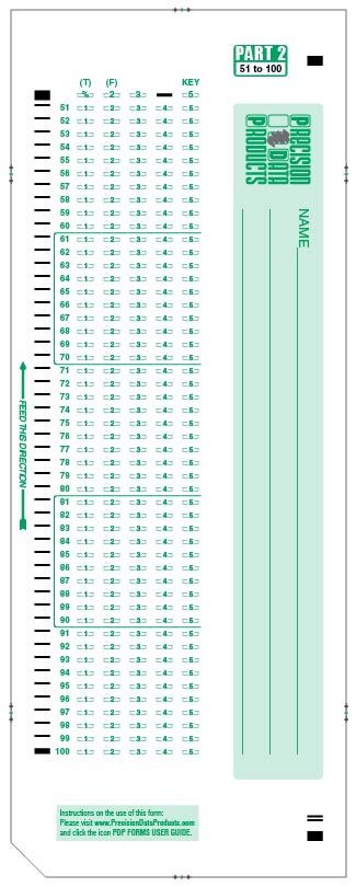 PDP 100-N scantron form with green ink