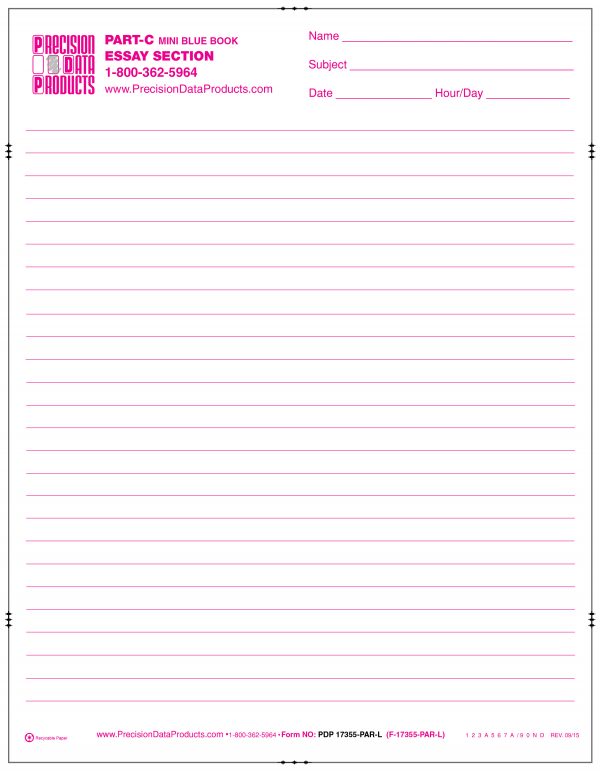 PDP 17355 essay section test form in pink