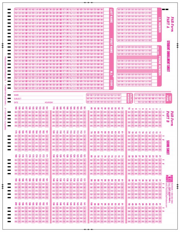 Multiple choice section on the pink PDP 17355 test form